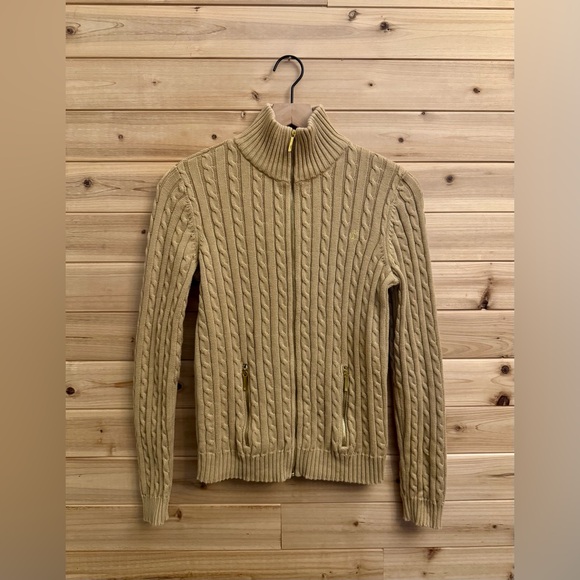 Lauren Ralph Lauren Sweaters - Lauren Ralph Lauren Size Small Cotton Camel Cable Knit Full Zip Sweater